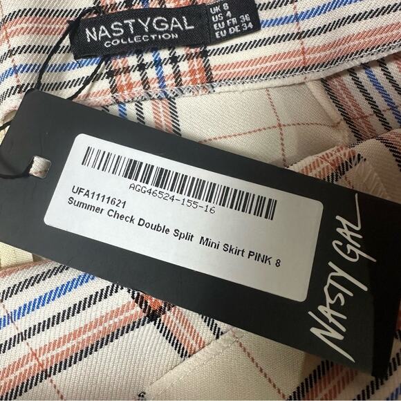 Nasty Gal Summer Check Double Split Mini Skirt Plaid NEW - Picture 4 of 7